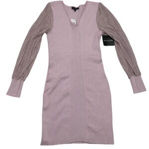 Dylan Ryan Mauve Mist Ribbed Knit Dress Sheer Sleeve XL